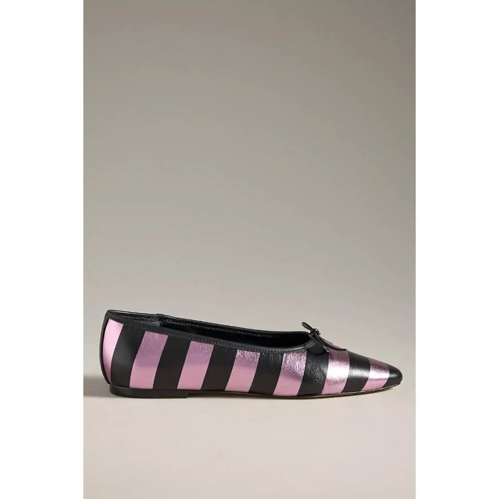 Maeve Square-Toe Ballet Flats Pink Black Stripe 39/8